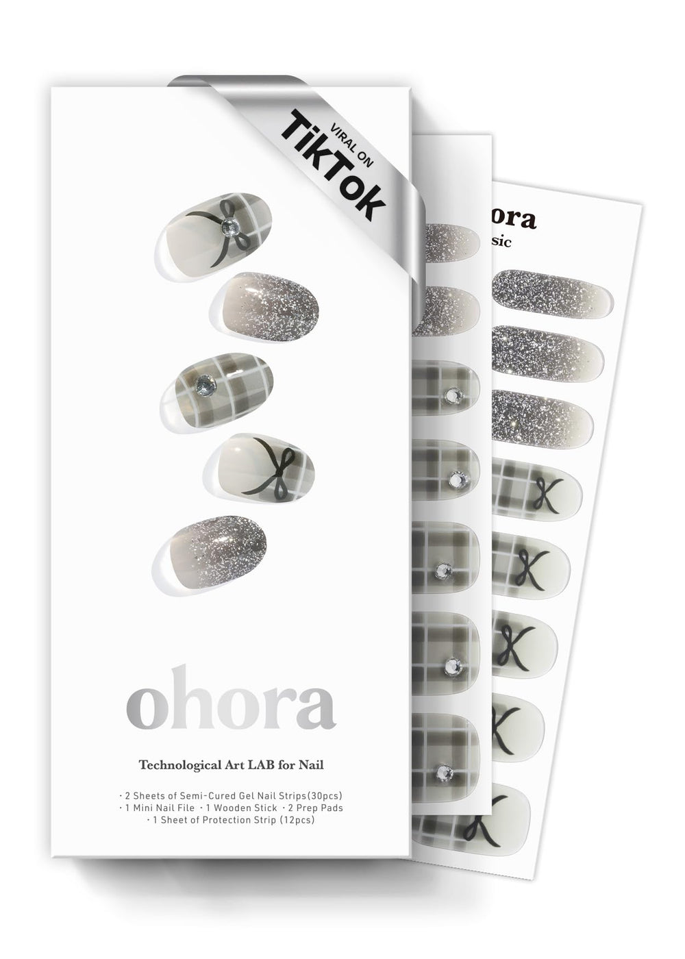 ohora N Check Noir gel nail strips packaging for at-home salon-quality nails