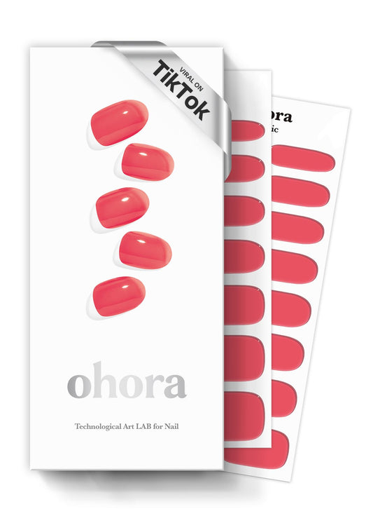 ohora N Tint Red semi cured gel nail strips in box with glossy finish
