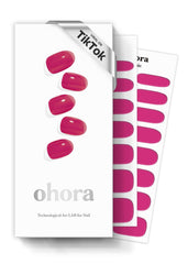 ohora semi cured gel nail strips close-up showing reddish pink tint for chic nails
