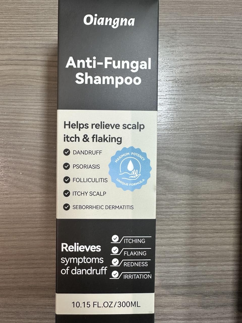 Oiangna anti-fungal shampoo bottle front showing gentle scalp relief