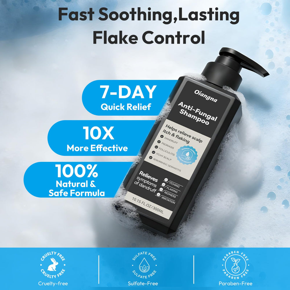 Oiangna shampoo on scalp showing soothing relief from itching
