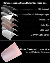 OIFEN press-on nails worn on model hands displaying a natural, polished brown French finish
