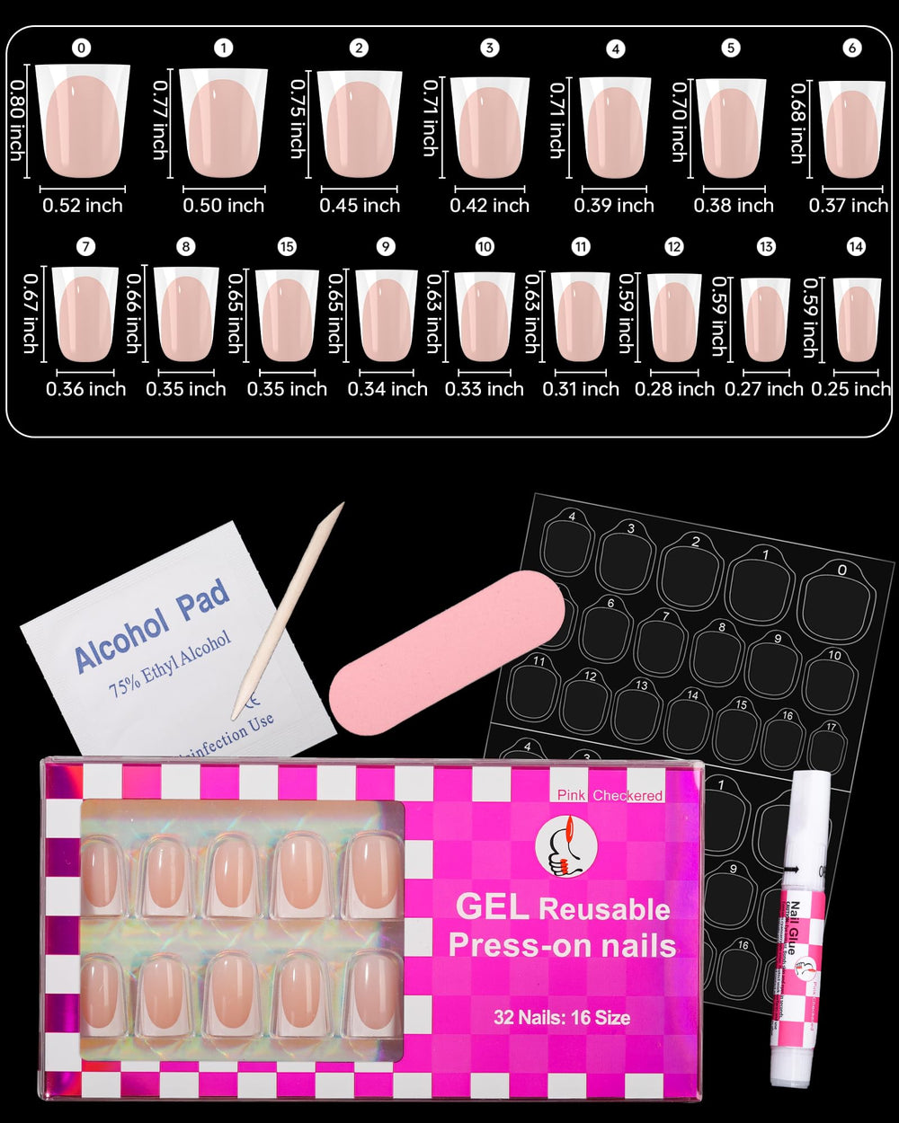 OIFEN size layout showing the 16 sizes for a precise fit across all nails