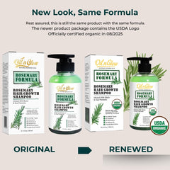 OilnGlow rosemary shampoo label—USDA Organic certification indicating clean ingredients.