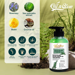 OilnGlow rosemary shampoo pump—easy, controlled dispensing for daily use.