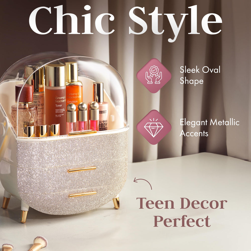 Oizeir large cosmetic organizer with diamond design provides ample storage.