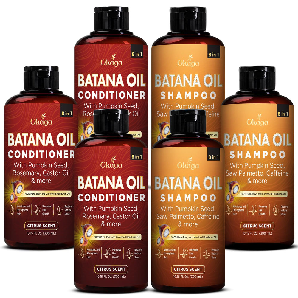 Okaga Batana Oil Shampoo bottle pouring for gentle cleansing and refreshment