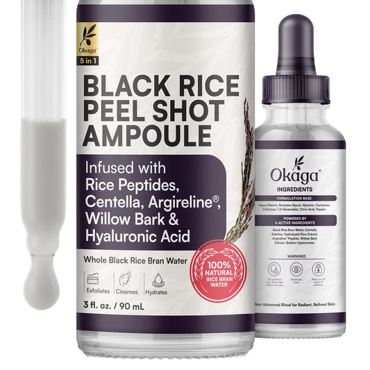 Okaga Black Rice Exfoliant shot bottle for pore refining and hydration