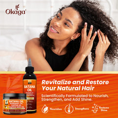 Okaga hair routine illustration demonstrates a simple plant-based ritual.