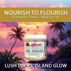 OKAY Miami South Beach Curl Pudding jar shows creamy texture on damp hair.
