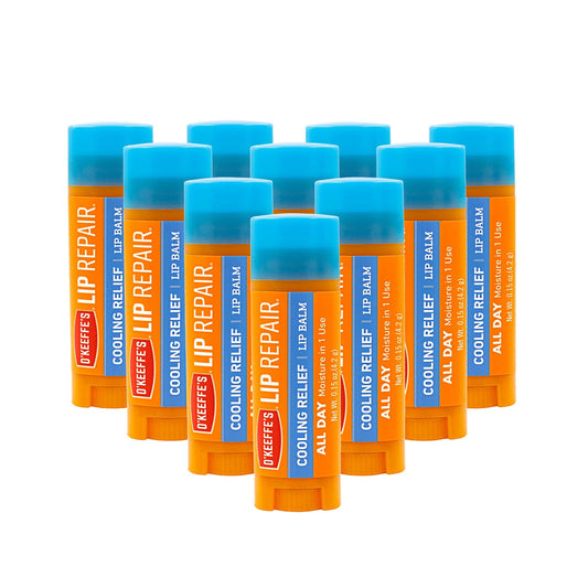 O'Keeffe's Lip Repair cooling relief lip balm close-up texture shows instant hydration.