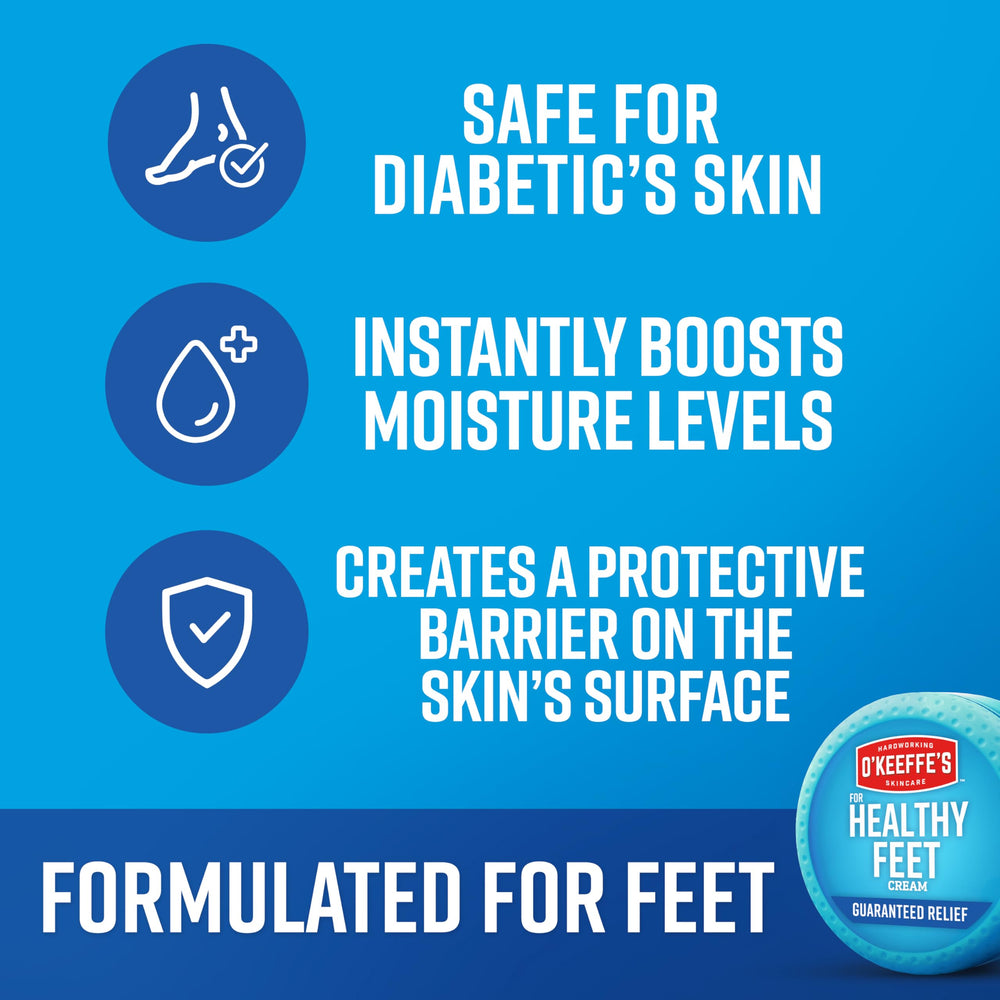 Applying O'Keeffe's Healthy Feet cream to dry feet for moisture