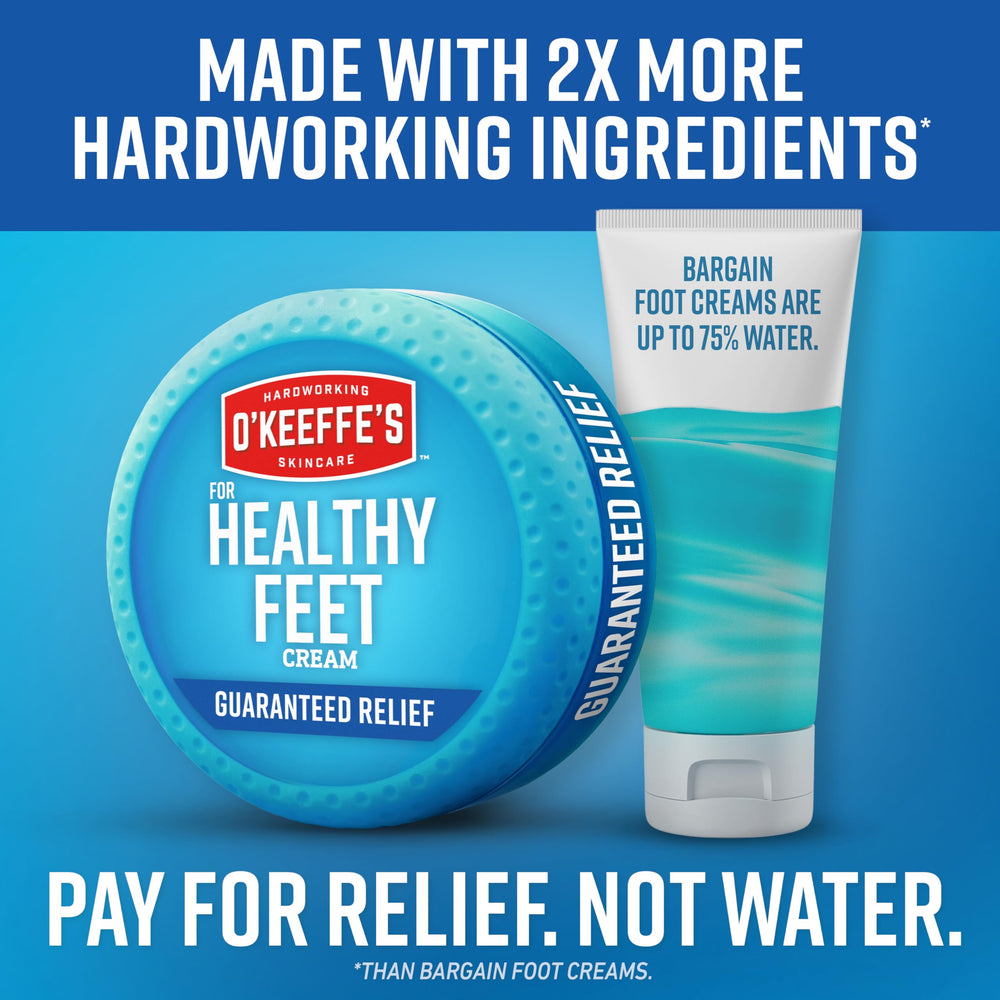 Packaging of O'Keeffe's Healthy Feet cream with clear branding