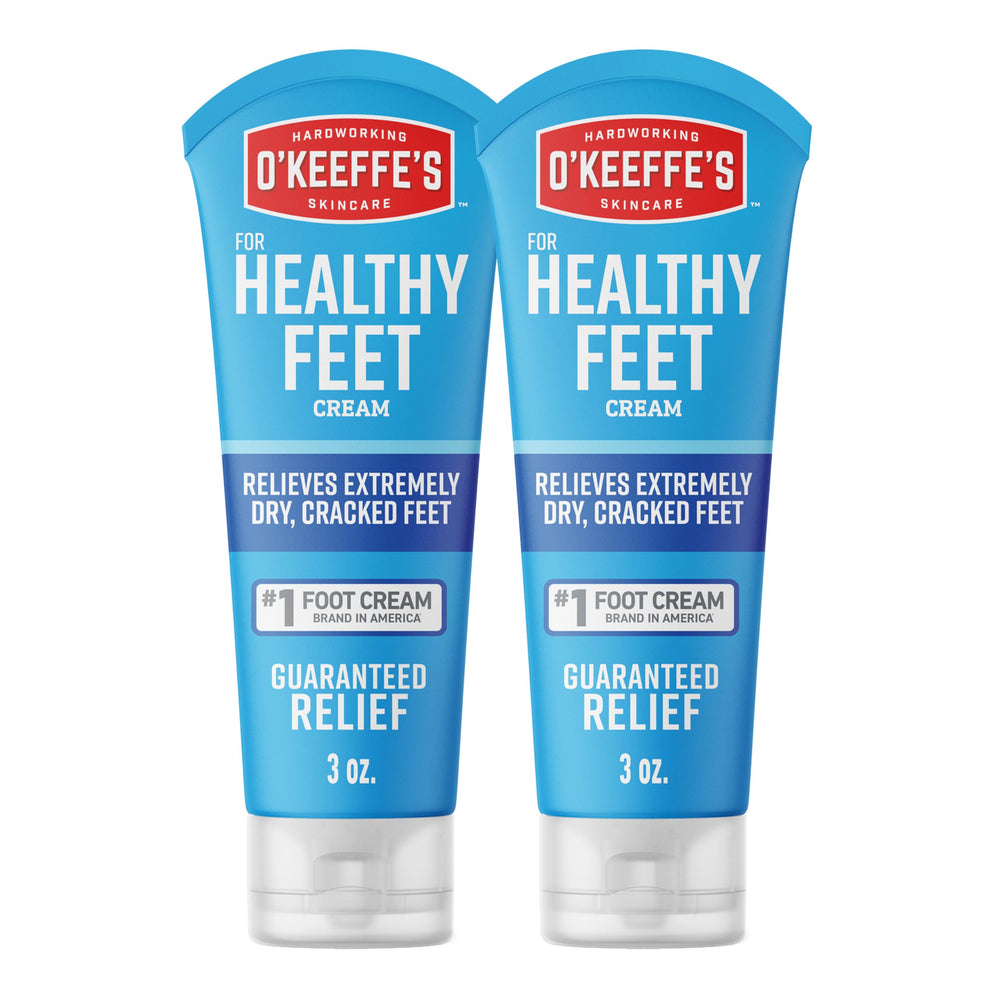 O'Keeffe's Healthy Feet cream tube ready for application on dry feet