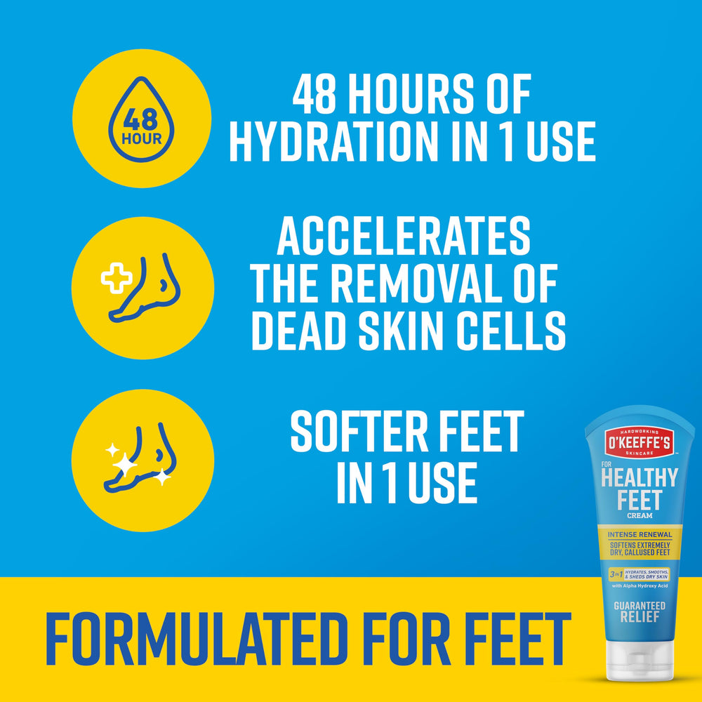 O'Keeffe's Healthy Feet Intense Renewal Cream ingredients close-up with AHA and urea