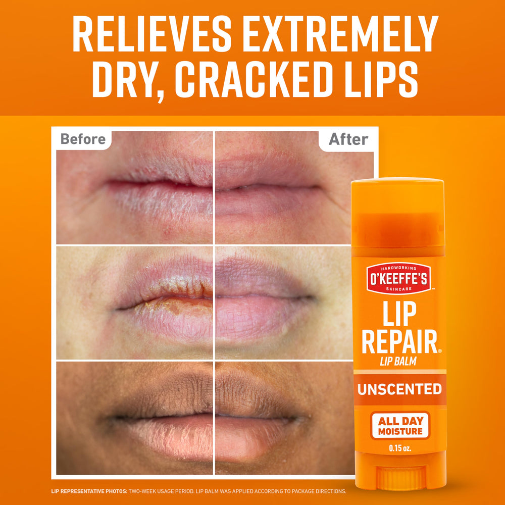 O'Keeffe's Lip Repair stick being applied to lips for instant moisture