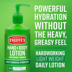 Texture close-up of O'Keeffe's lotion showing a lightweight, non-greasy feel.