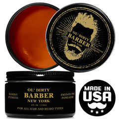 OL' DIRTY BARBER hair pomade 4oz tin delivers strong hold and high shine for a polished look