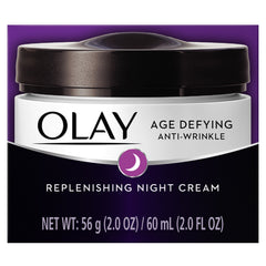 Olay Age Defying Night Cream ingredients vitamin E B3 B5 nourish skin overnight.