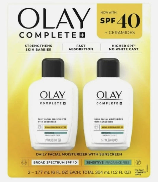 OLAY Complete Daily Moisturizer SPF 40 two-pack front view showing packaging