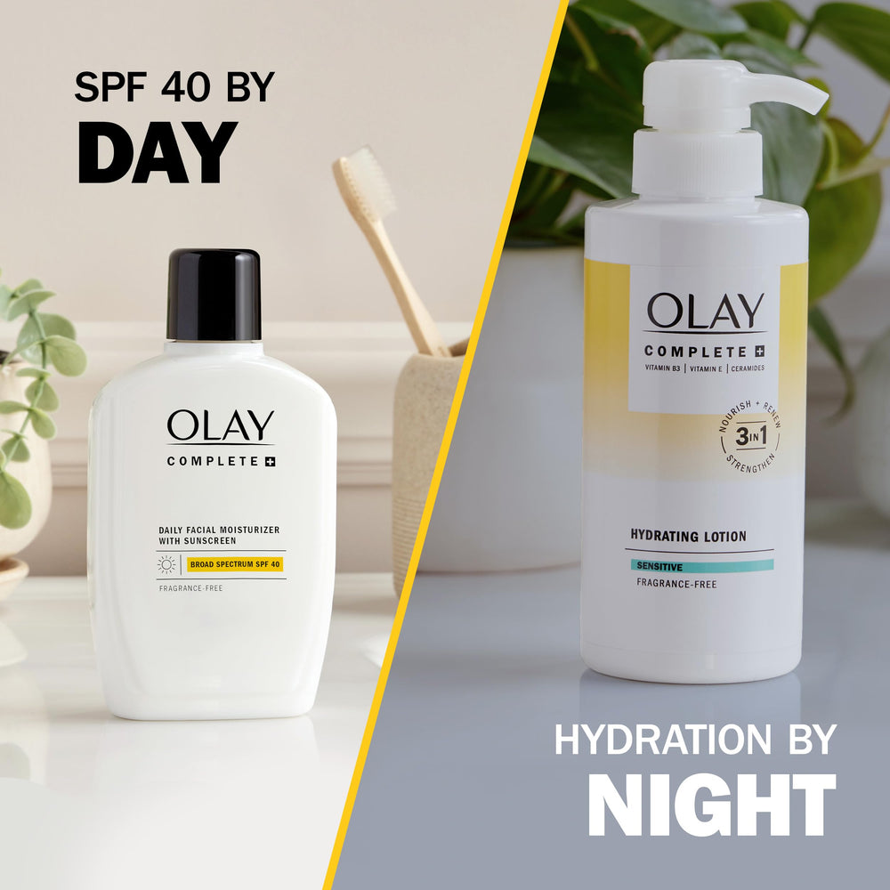 Olay Complete+ even-toned glow appearance suggests radiant, healthy-looking skin