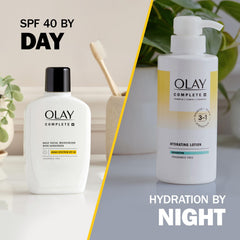 Olay Complete+ even-toned glow appearance suggests radiant, healthy-looking skin