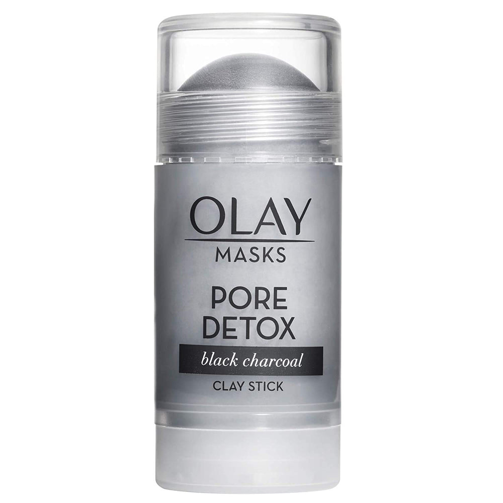 Olay Face Mask Stick charcoal-clay texture for targeted pore detox and deep cleansing.