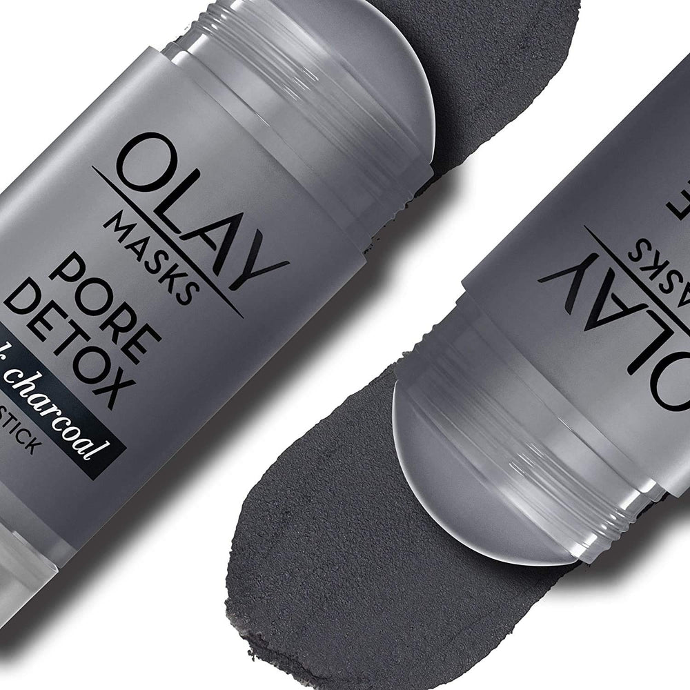 Olay Face Mask Stick pore-detox action visible on skin surface.