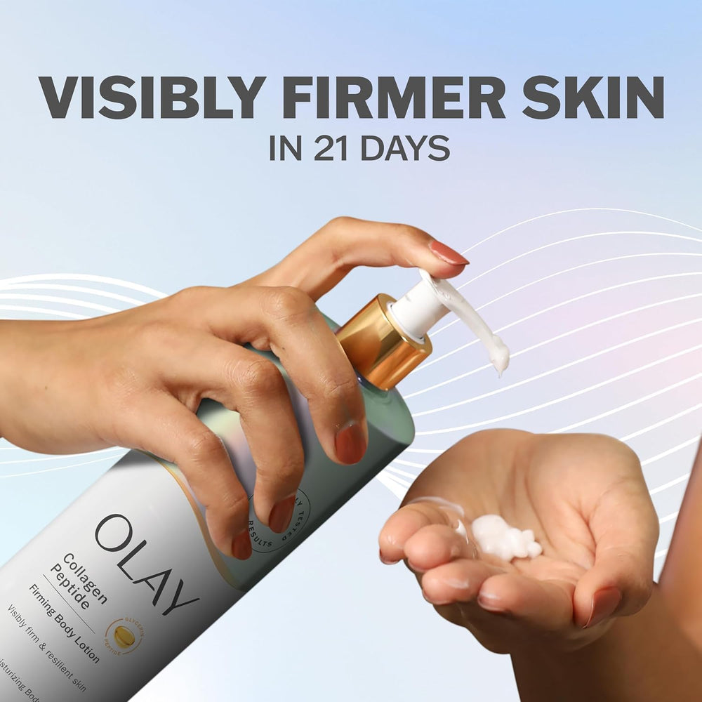 Olay Firming & Hydrating Lotion application on hands demonstrates easy spreading.