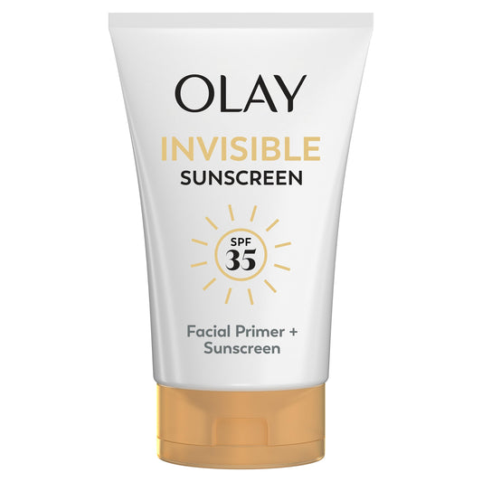 Olay Invisible Sunscreen SPF 35 applied on the face for a light, invisible shield.
