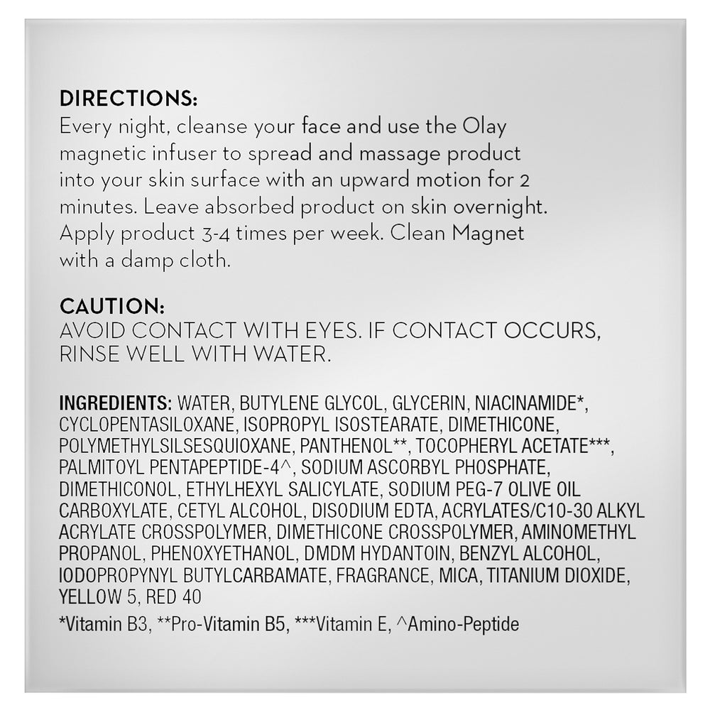Olay Magnemasks ingredient details highlight anti-aging peptides and boosting hydration