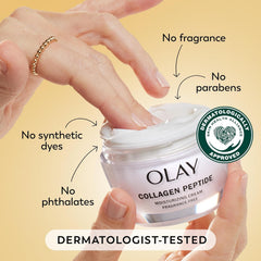 Olay Regenerist Collagen Peptide 24 fragrance-free packaging conveys clean, non-irritating formula.