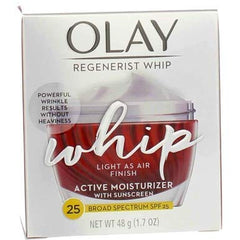 Olay Regenerist Whip SPF25 application swatch shows easy spread and quick hydration.
