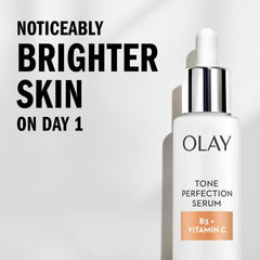 Olay Tone Perfection Serum dropper demonstrates lightweight daily use.