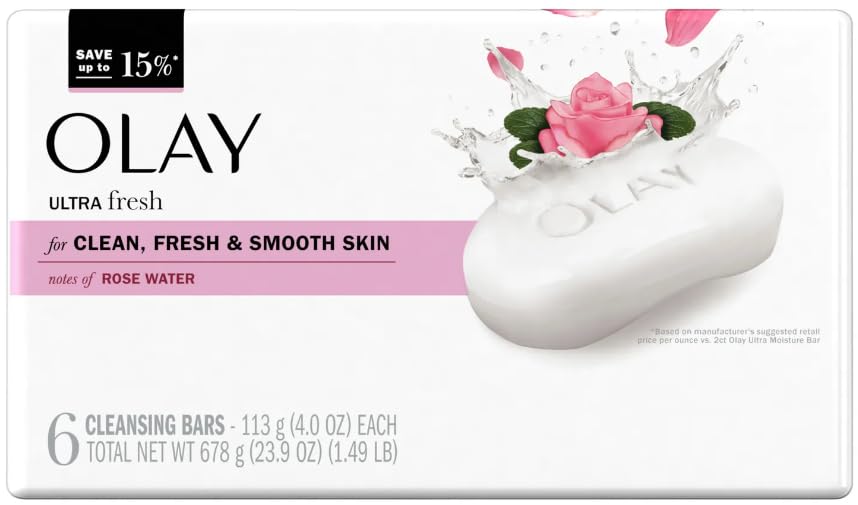 Olay rosewater bath bar close-up showing gentle cleansing and fragrance