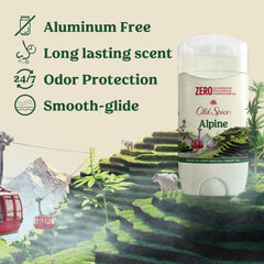 Closeup of Old Spice Alpine stick highlighting smooth glide and long-lasting odor protection