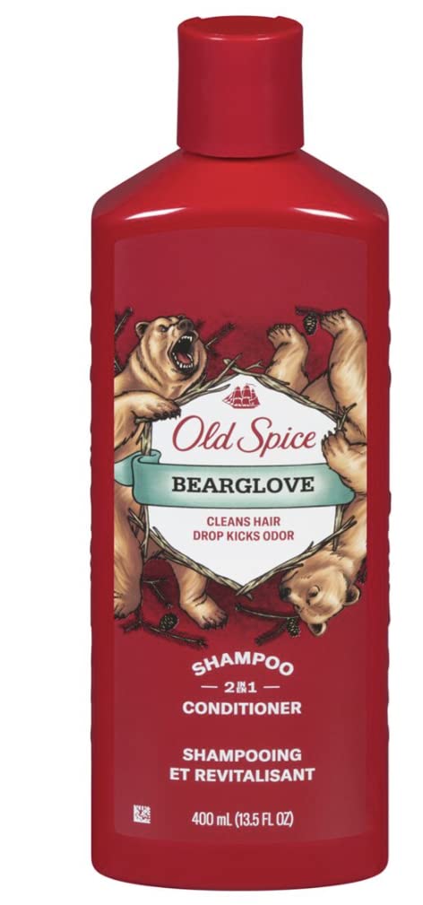 Old Spice Bearglove bottle with rich lather delivering wild freshness after shower.