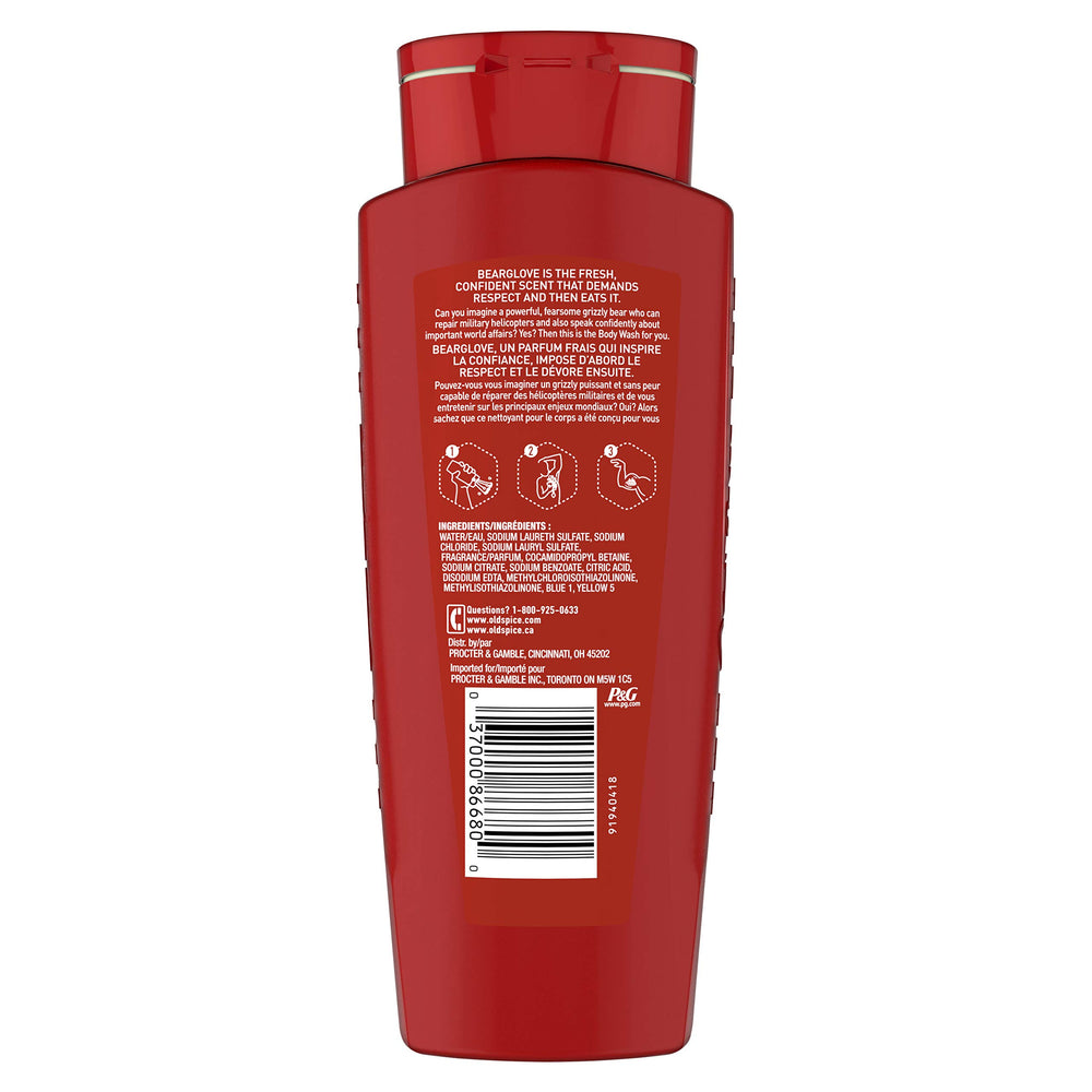 Old Spice Bearglove scent notes of apple, citrus, and spice.