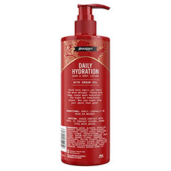 Old Spice daily lotion bottle side highlights lightweight formula and Argon Oil conditioning