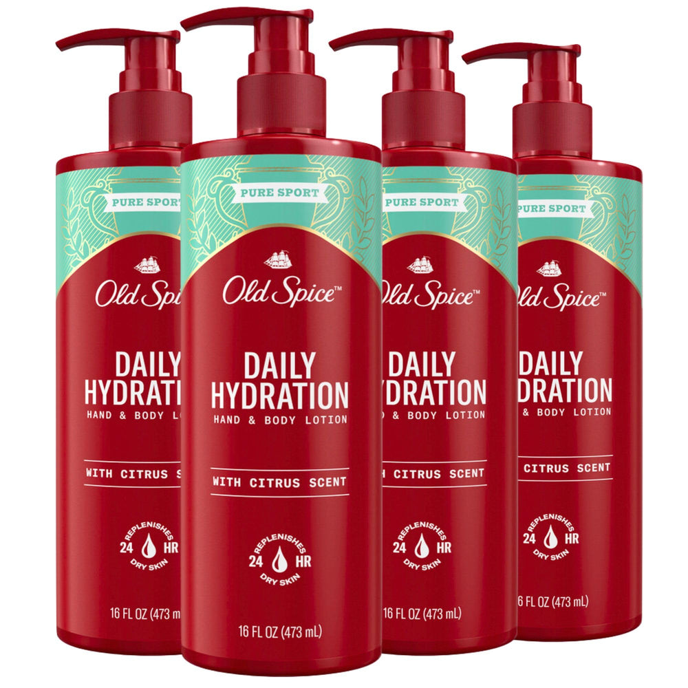 Old Spice Daily Hydration lotion pump bottle for easy all-day moisturization.