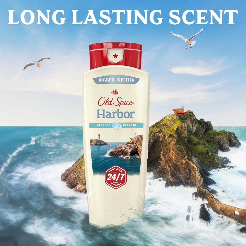 Old Spice body wash quickly washes away dirt and odor for freshness.