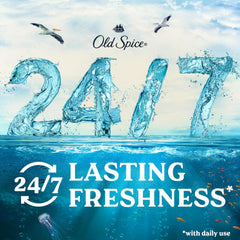 Old Spice exfoliating particles visible for a deeper, refreshed cleanse.