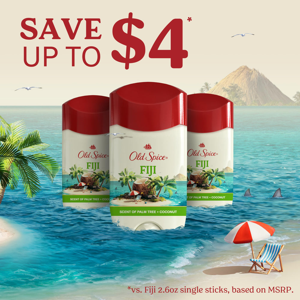 Old Spice Fiji odor protection graphic suggests odor control beyond masking.