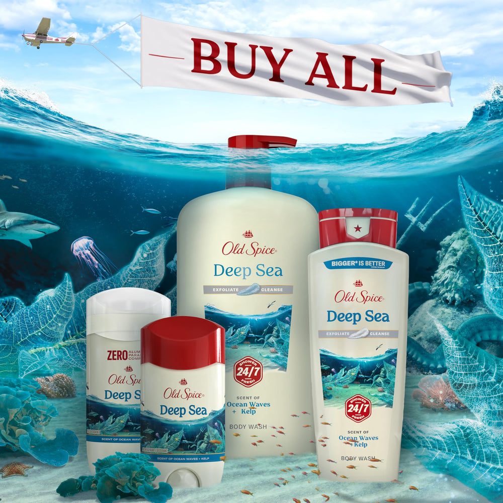 Old Spice Fresher collection kelp-detail emphasizes refreshing, nature-inspired aroma cues