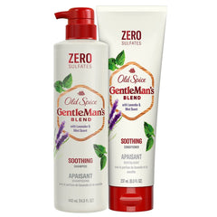 Old Spice Gentlemans Blend Shampoo bottle pour with lavender and mint, gentle cleansing.