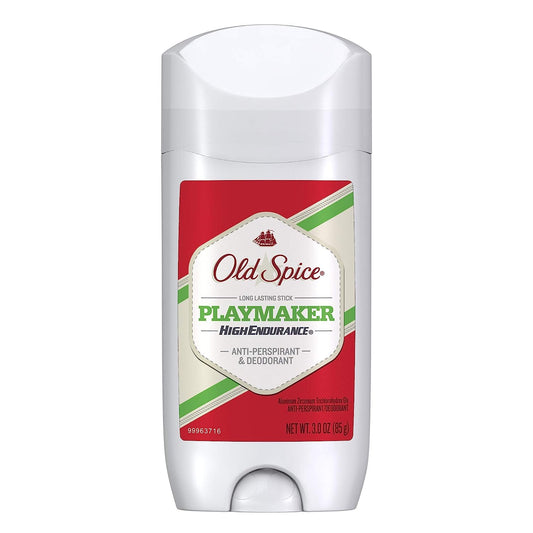 Old Spice High Endurance Playmaker bottle showing invisible, long-lasting odor protection.