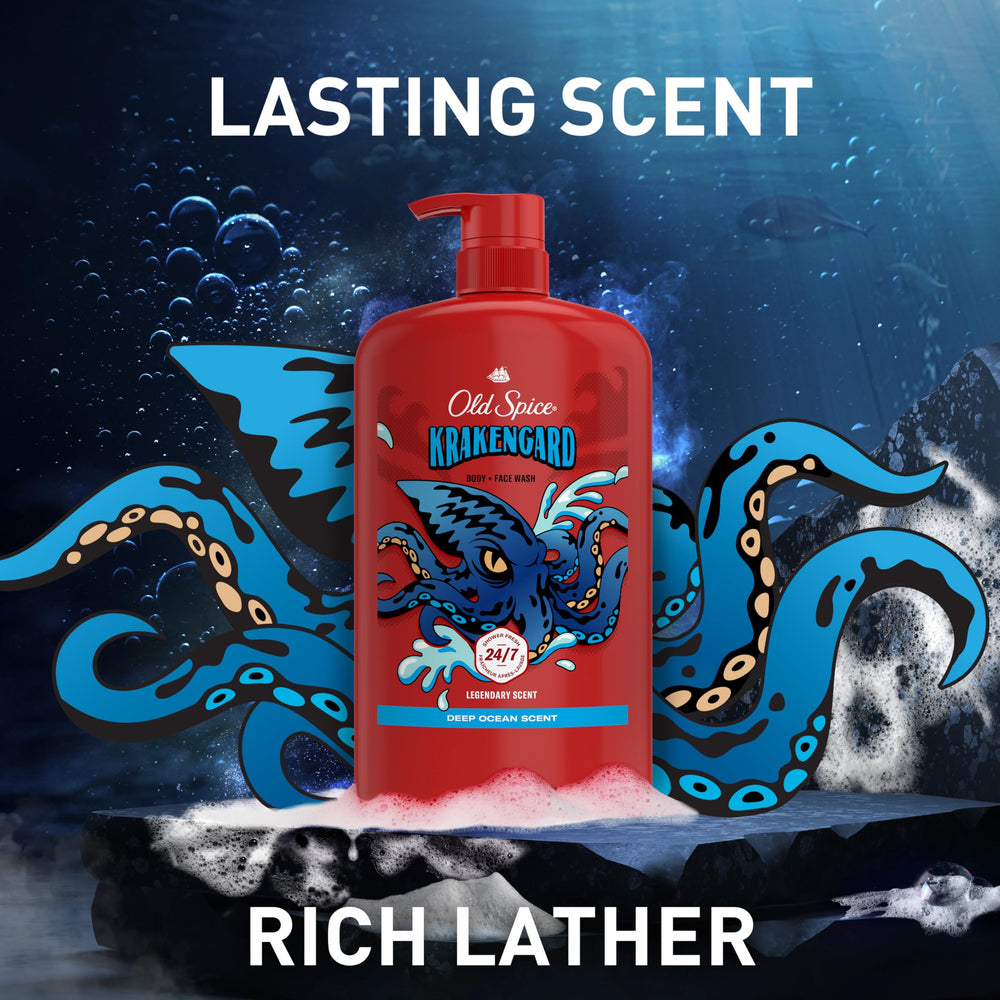 Old Spice Krakengard all day clean action for daily routine.