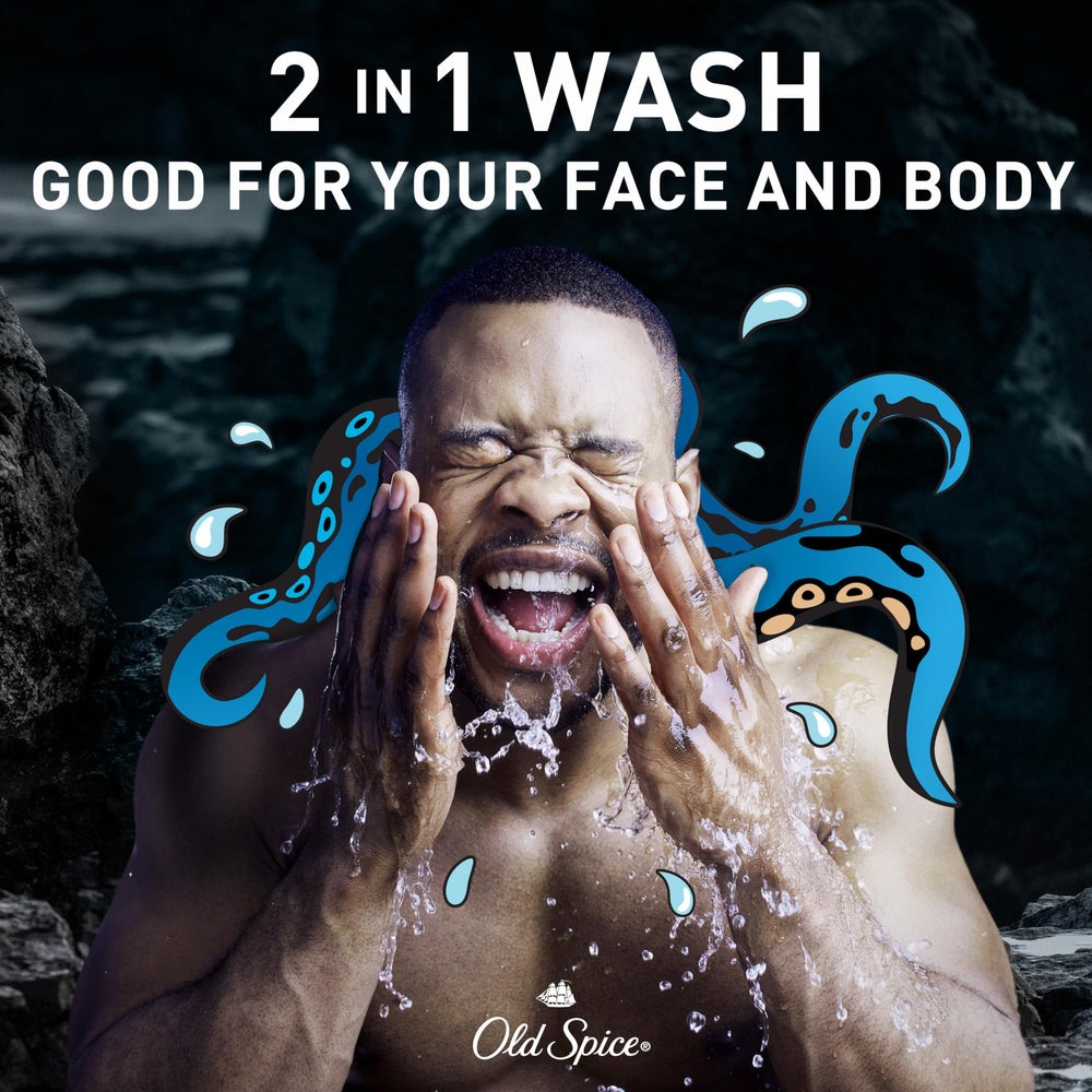 Old Spice Krakengard rich lather foam demonstrates full body clean.