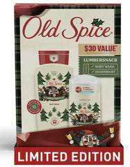 Old Spice LumberSnack deodorant stick in festive package for all-day freshness.