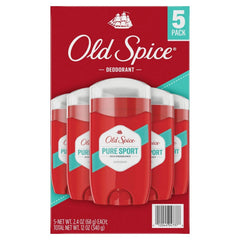 Old Spice Pure Sport deodorant stick close-up shows glide formula for smooth application and all-day protection.
